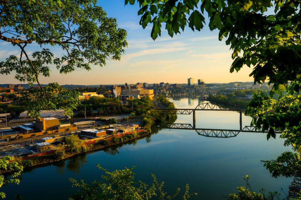 Photo of campus from the other side of the river.