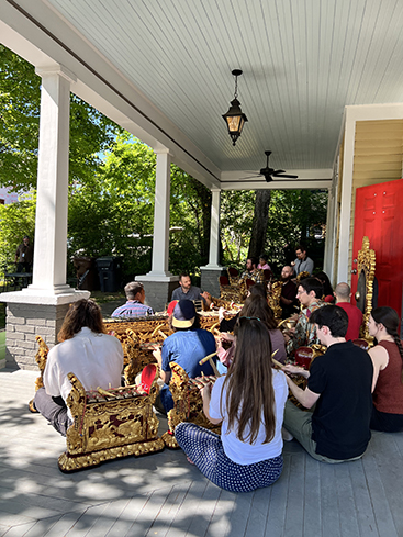 Group of students playing the gamelan