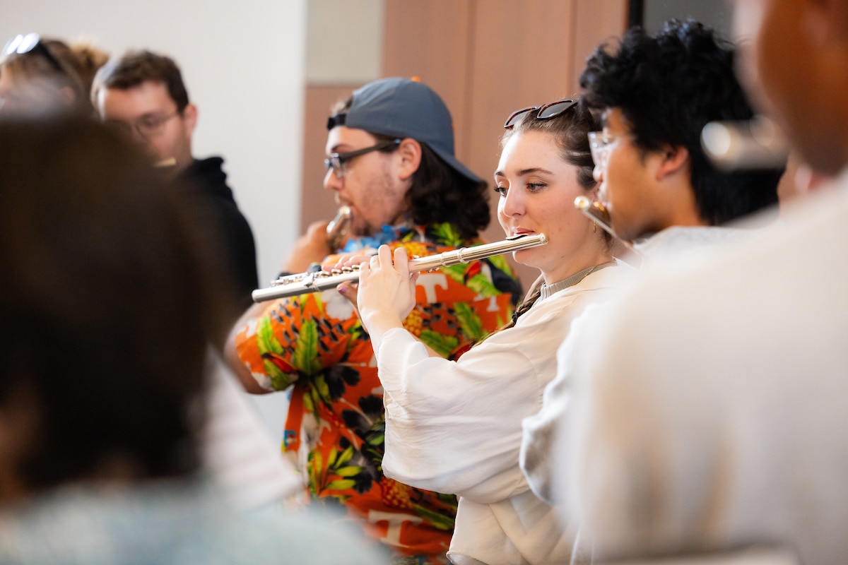Group of students playing the flute
