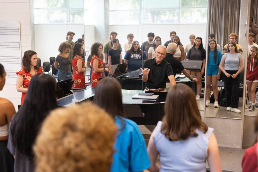 Jeffrey Pappas, Founding Dean of the College of Music,leads rehearsal in the Natalie Haslam Music Center on August 28, 2024.