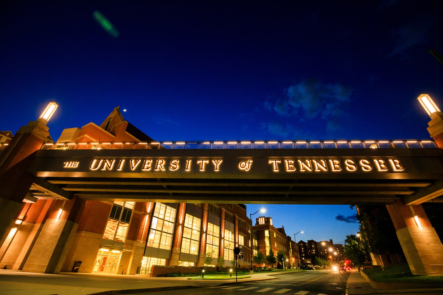 Pedestrian bridge at night