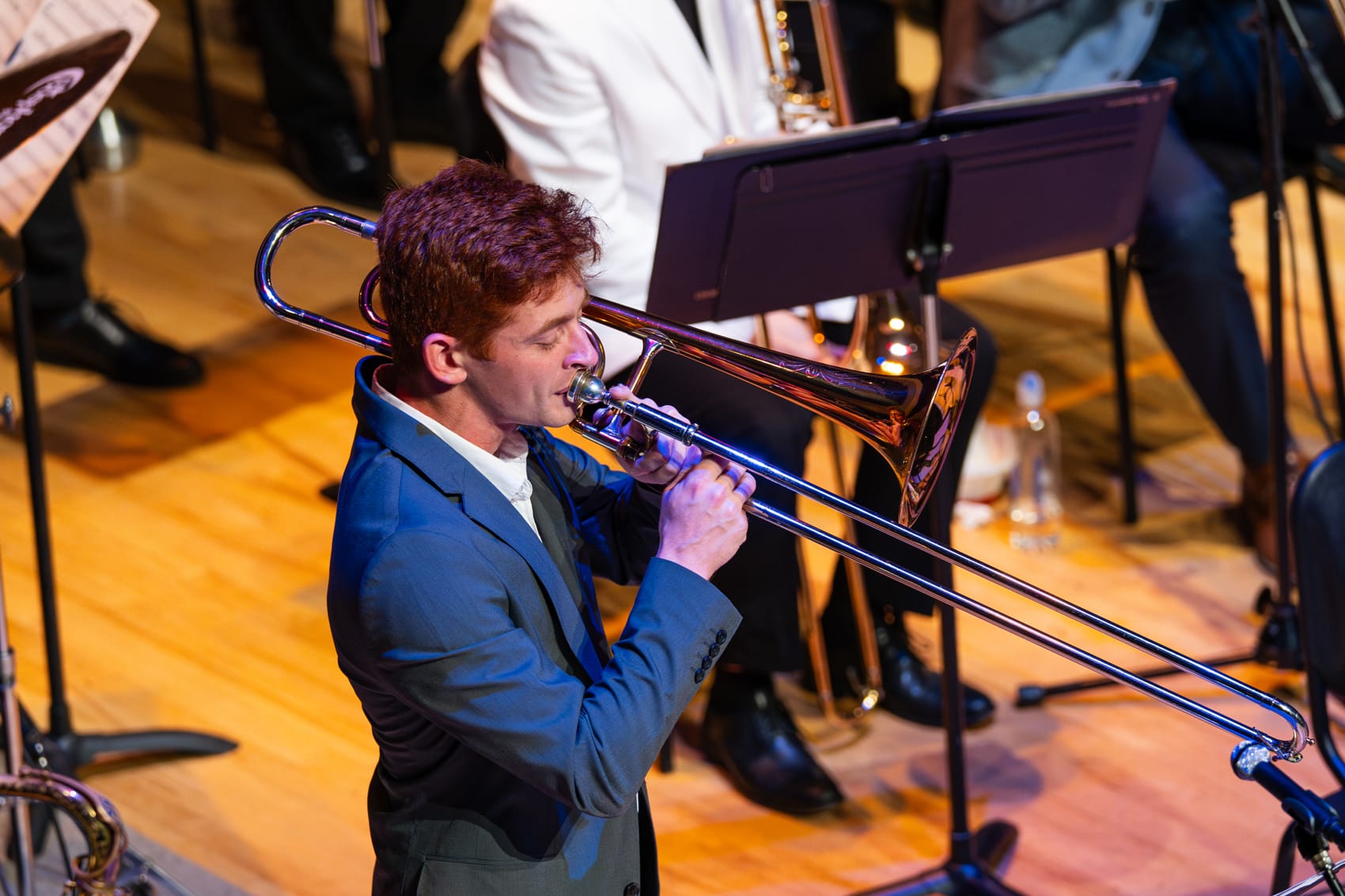 Student playing the trombone.