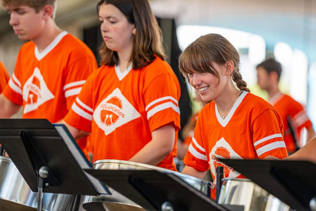 Girl plays the steel pan